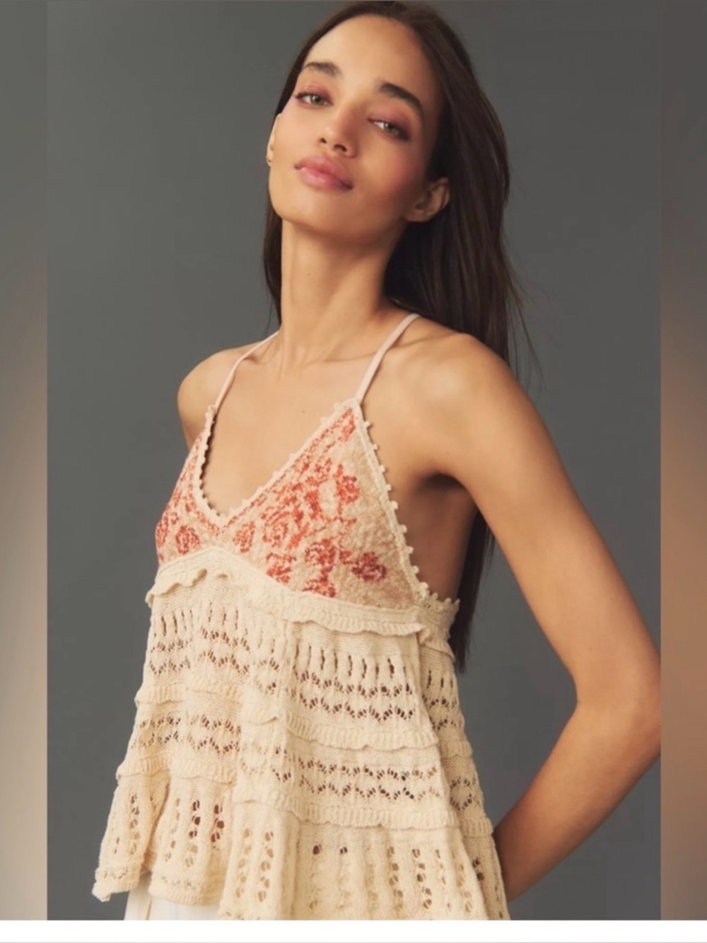 NWT By Anthropologie Floral Crochet Babydoll Sweater Tank, Medium